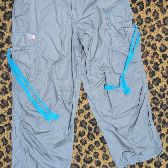 RARE - Vintage UFO Gray with TQ Trim Cargo Parachute Pants sz XS Rave/Skater - Picture 1 of 5